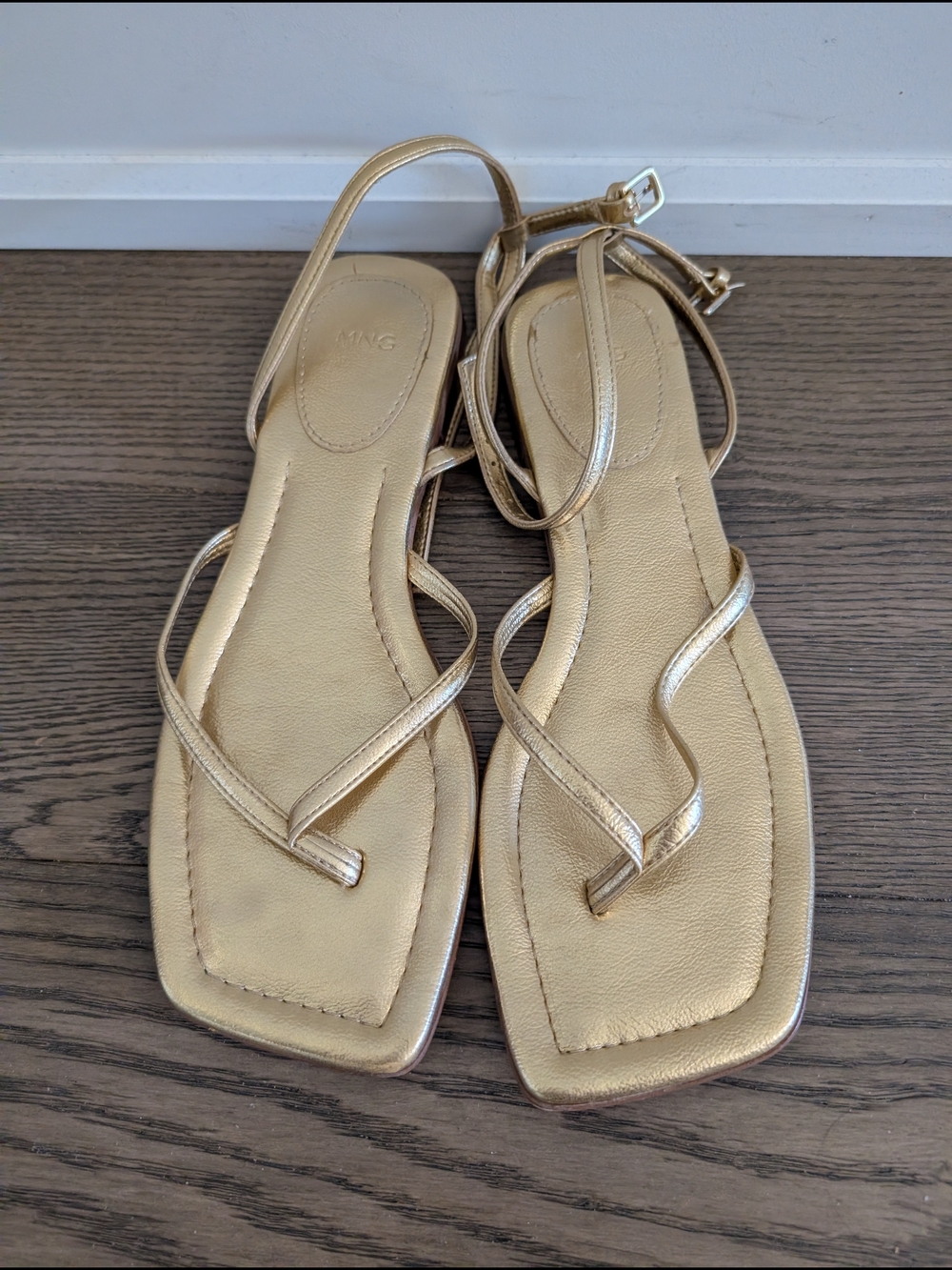 Mango Gold Strappy Women’s Sandals - Elegant Metallic Flat